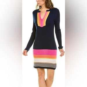 COPY - Trina Turk Navy Merino Wool Dress with Multi Colored Notched Color Sz M